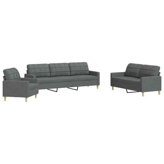 3-Delige Loungeset Stof Donkergrijs