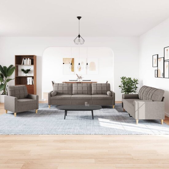 3-Delige Loungeset Met Sierkussens Stof Taupe