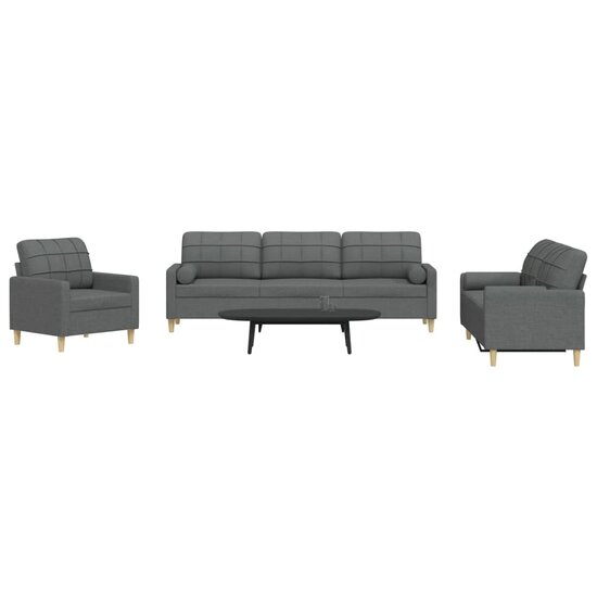 3-Delige Loungeset Met Sierkussens Stof Donkergrijs