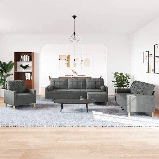 4-Delige Loungeset Met Voetenbank En Kussens Stof Donkergrijs