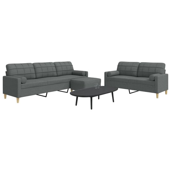 3-Delige Loungeset Met Voetenbank En Kussens Stof Donkergrijs