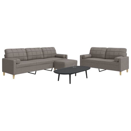 3-Delige Loungeset Met Voetenbank En Kussens Stof Taupe