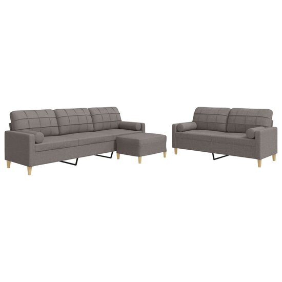 3-Delige Loungeset Met Voetenbank En Kussens Stof Taupe
