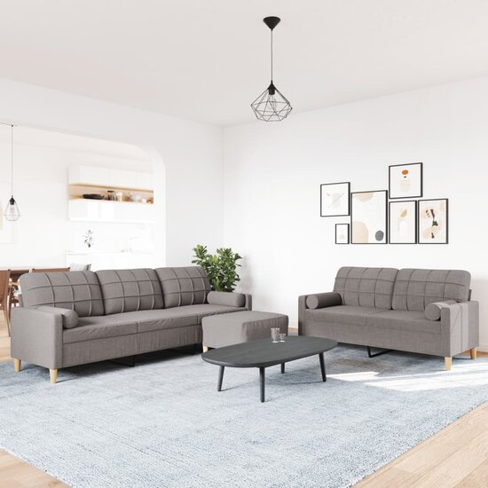 3-Delige Loungeset Met Voetenbank En Kussens Stof Taupe
