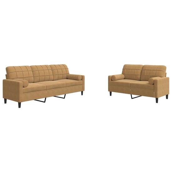 2-delige Loungeset met kussens en bolsters fluweel bruin