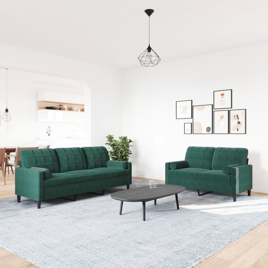 2-delige Loungeset met kussens en bolsters fluweel donkergroen
