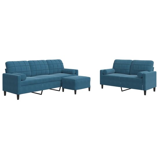 3-delige Loungeset met kussens en bolsters fluweel blauw