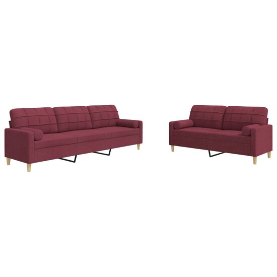 2-delige Loungeset met sierkussens stof wijnrood