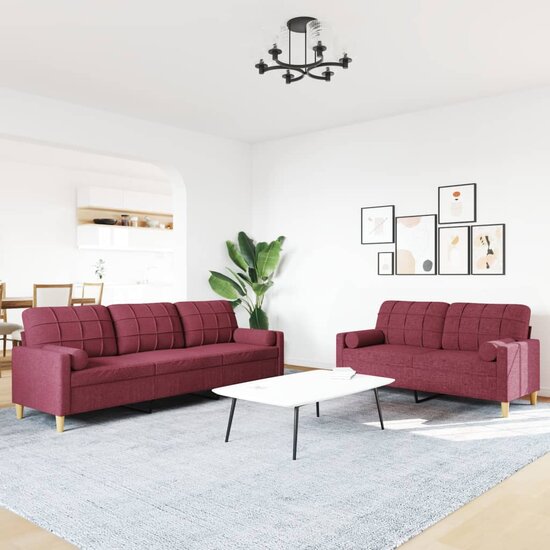 2-delige Loungeset met sierkussens stof wijnrood