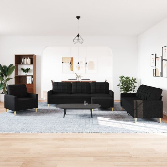 4-delige Loungeset met voetenbank stof zwart
