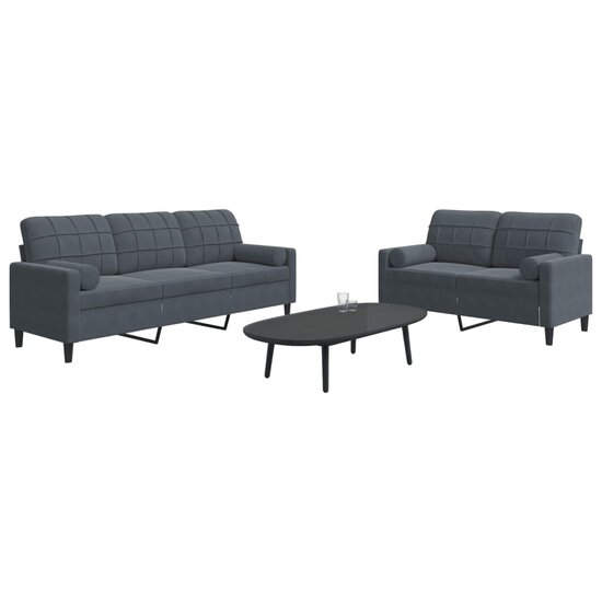 2-Delige Loungeset En Bolsters Fluweel Donkergrijs met kussens