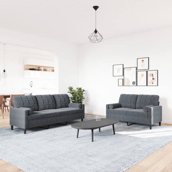 2-Delige Loungeset En Bolsters Fluweel Donkergrijs met kussens
