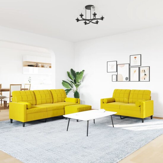 3-Delige Loungeset Met Kussens En Bolsters Fluweel Geel