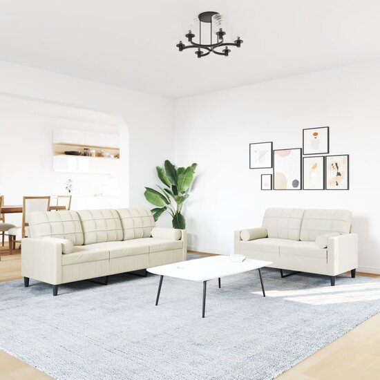 2-Delige Loungeset En Bolsters Fluweel Kleurig Cr&egrave;me met kussens