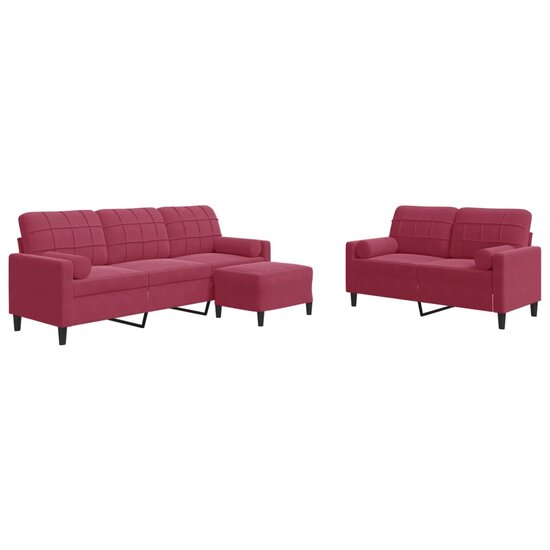 3-Delige Loungeset Met Kussens En Bolsters Fluweel Wijnrood