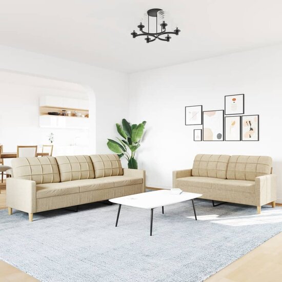 2-Delige Loungeset Stof Kleurig Cr&egrave;me