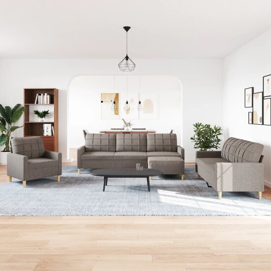 4-Delige Loungeset Stof Taupe Met voetenbank