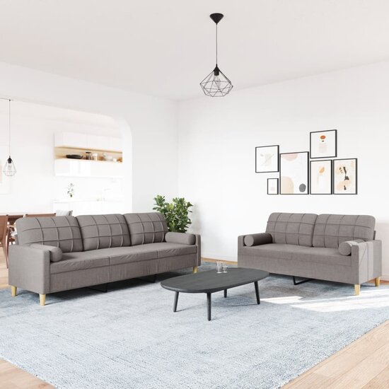 2-Delige Loungeset Met Sierkussens Stof Taupe