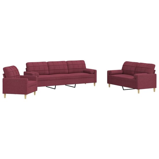 3-Delige Loungeset Met Sierkussens Stof Wijnrood