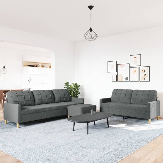 3-Delige Loungeset Stof Donkergrijs Met voetenbank