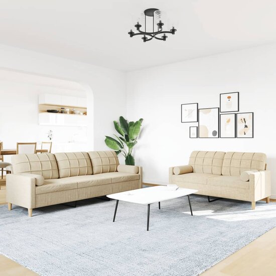 2-Delige Loungeset Met Sierkussens Stof Kleurig Cr&egrave;me