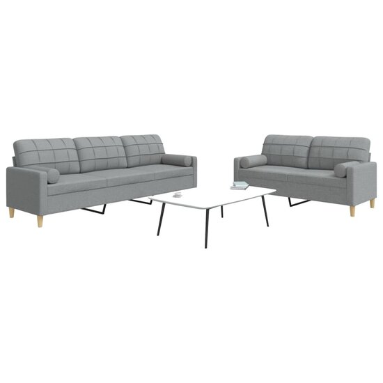 2-Delige Loungeset Met Sierkussens Stof Lichtgrijs