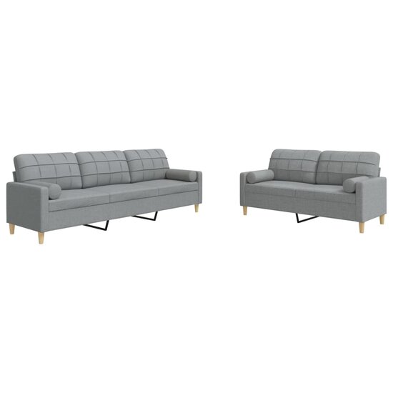 2-Delige Loungeset Met Sierkussens Stof Lichtgrijs