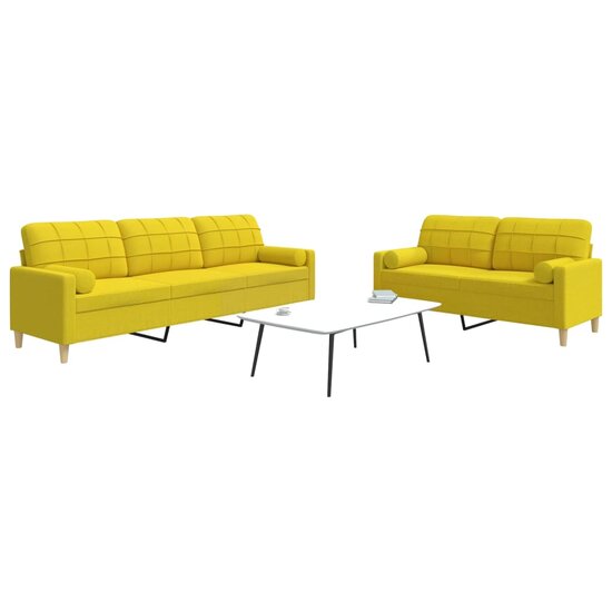 2-Delige Loungeset Met Sierkussens Stof Lichtgeel