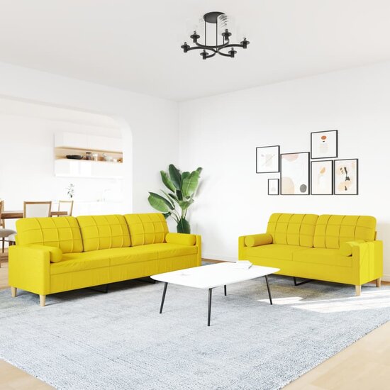 2-Delige Loungeset Met Sierkussens Stof Lichtgeel
