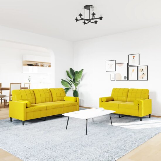 2-Delige Loungeset En Bolsters Fluweel Geel met kussens