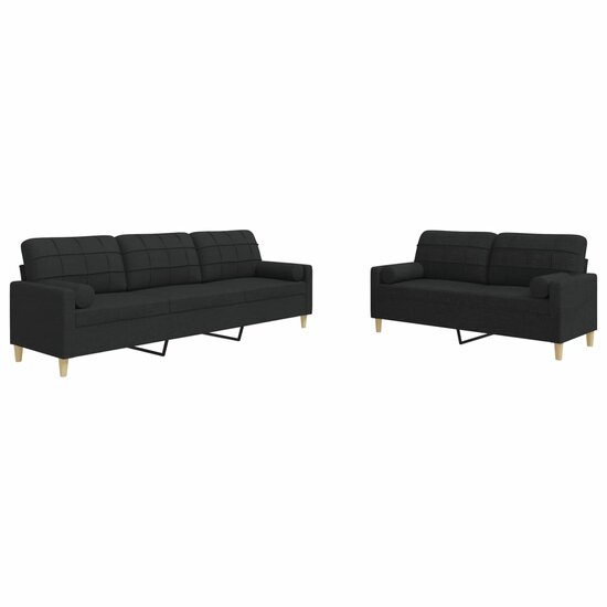 2-Delige Loungeset Met Sierkussens Stof Zwart