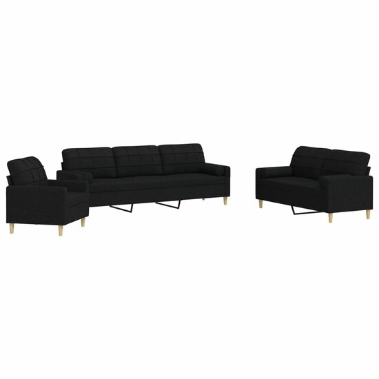 3-Delige Loungeset Met Sierkussens Stof Zwart