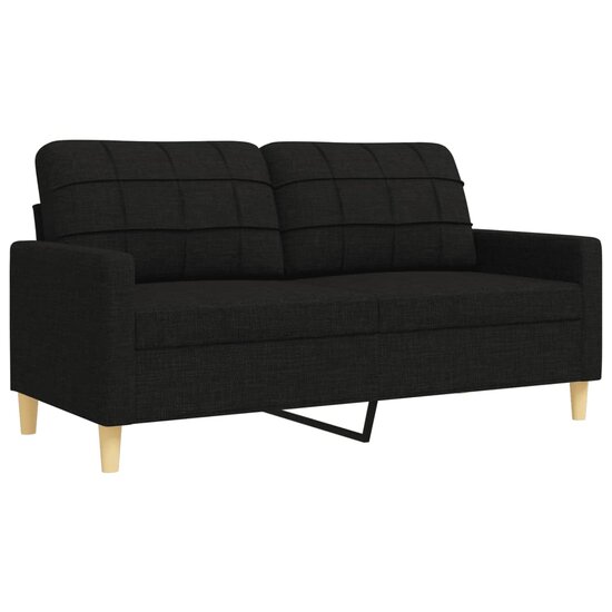 3-Delige Loungeset Met Sierkussens Stof Zwart
