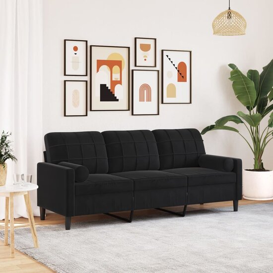 Driezitsbank Met Sierkussens Fluweel 180 cm Zwart