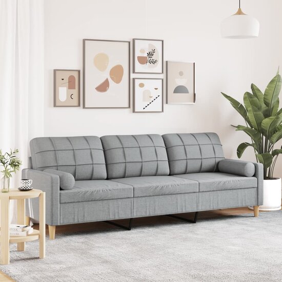 3-Zitsbank Met Sierkussens Stof 210 cm Lichtgrijs