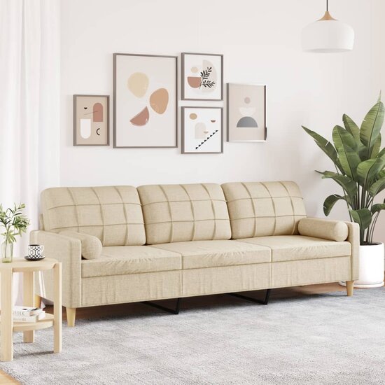 3-Zitsbank Met Sierkussens Stof Kleurig 210 cm Cr&egrave;me