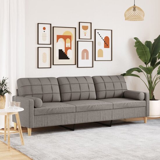 3-Zitsbank Met Sierkussens Stof 210 cm Taupe
