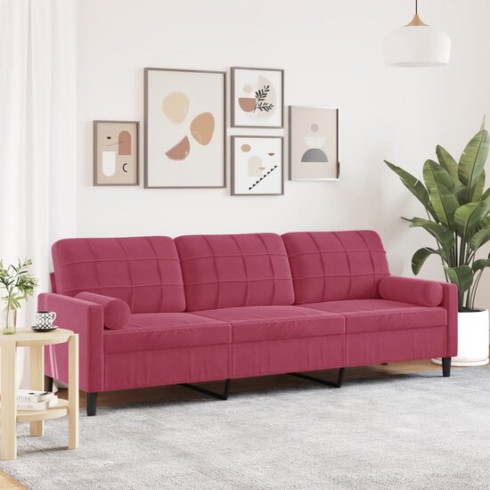 3-Zitsbank Met Sierkussens Sierkussen Fluweel 210 cm Wijnrood
