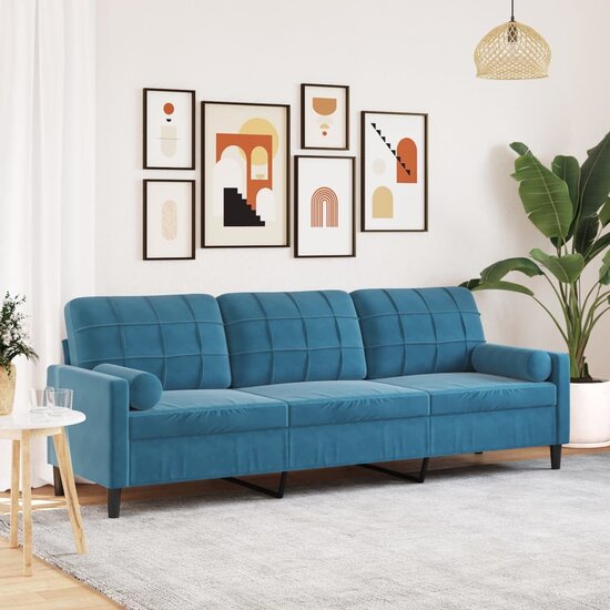 3-Zitsbank Met Sierkussens Fluweel 210 cm Blauw