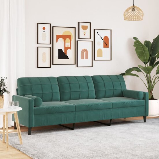 3-Zitsbank Met Sierkussens Fluweel 210 cm Donkergroen