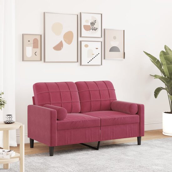 Tweezitsbank Met Sierkussens Fluweel 120 cm Wijnrood