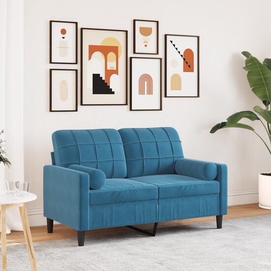 Tweezitsbank Met Sierkussens Fluweel 120 cm Blauw