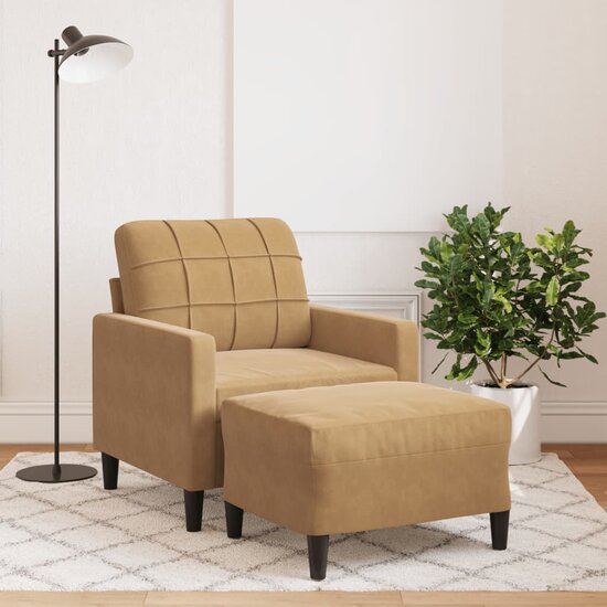 Fauteuil Met Voetenbank 60 Cm Fluweel Bruin