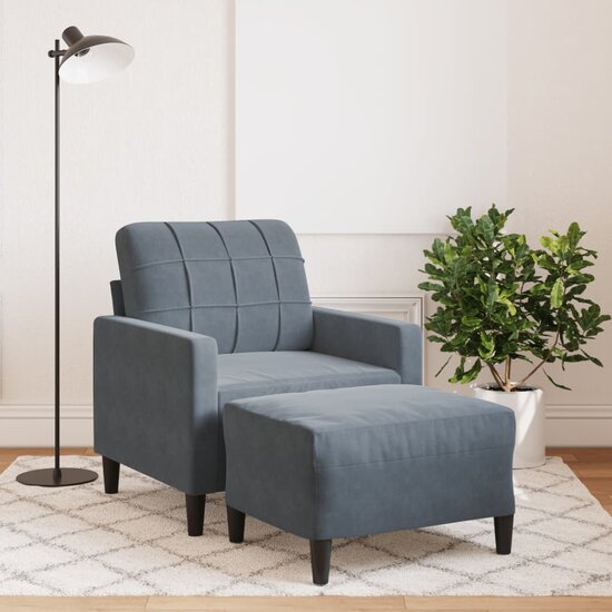 Fauteuil Met Voetenbank 60 Cm Fluweel Donkergrijs