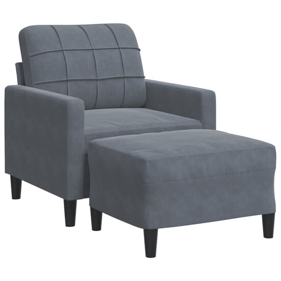 Fauteuil Met Voetenbank 60 Cm Fluweel Donkergrijs