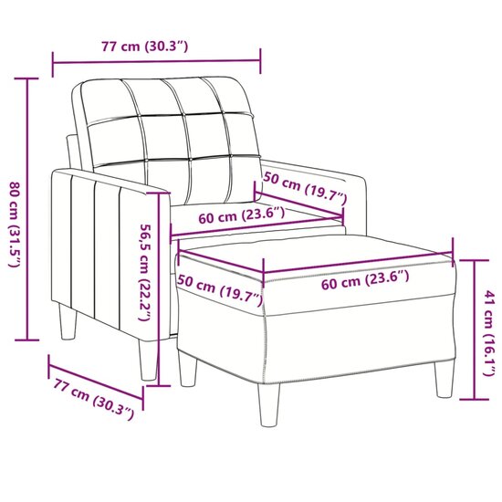 Fauteuil Met Voetenbank 60 Cm Fluweel Donkergrijs