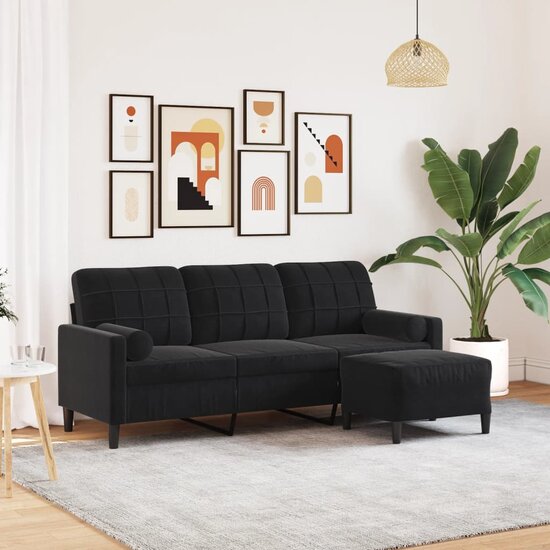 Driezitsbank Met Voetenbank Fluweel 180 cm Zwart