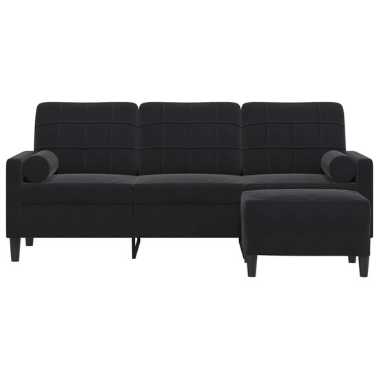 Driezitsbank Met Voetenbank Fluweel 180 cm Zwart