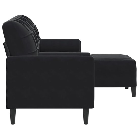 Driezitsbank Met Voetenbank Fluweel 180 cm Zwart