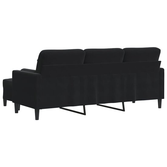 Driezitsbank Met Voetenbank Fluweel 180 cm Zwart